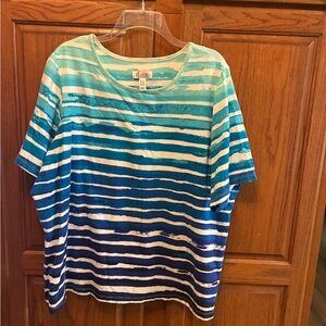 d. co Blue Striped Short Sleeve Tee